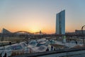 Beautiful scenery of European Central Bank (ECB) under the clear sky at sunset in Frankfurt am Main