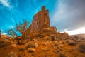 Beautiful scenery of the famous Monument Valley in Utah, USA under a cloudy sky Royalty Free Stock Photo