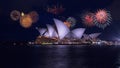 Beautiful scenery of fireworks over the Opera House of Sydney, Australia Royalty Free Stock Photo