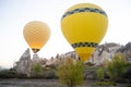 beautiful scenery flight of balloons in the mountains of Cappadocia