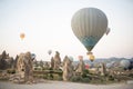 beautiful scenery flight of balloons in the mountains of Cappadocia