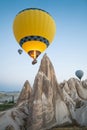 beautiful scenery flight of balloons in the mountains of Cappadocia