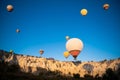 beautiful scenery flight of balloons in the mountains of Cappadocia