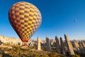 beautiful scenery flight of balloons in the mountains of Cappadocia in love valley