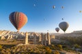 beautiful scenery flight of balloons in the mountains of Cappadocia in love valley