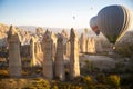 beautiful scenery flight of balloons in the mountains of Cappadocia in love valley