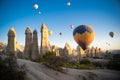 beautiful scenery flight of balloons in the mountains of Cappadocia in love valley