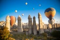 beautiful scenery flight of balloons in the mountains of Cappadocia in love valley