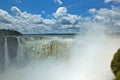 Beautiful scenery of Garganta del Diablo Devil`s Throat at Iguacu Iguazu falls on a border of Brazil and Argentina Royalty Free Stock Photo