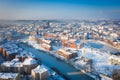 Beautiful scenery of Gdansk over Motlawa river at snowy winter, Poland Royalty Free Stock Photo