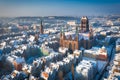 Beautiful scenery of Gdansk over Motlawa river at snowy winter, Poland Royalty Free Stock Photo