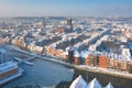 Beautiful scenery of Gdansk over Motlawa river at snowy winter, Poland Royalty Free Stock Photo