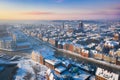 Beautiful scenery of Gdansk over Motlawa river at snowy winter, Poland Royalty Free Stock Photo