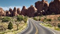 Beautiful scenery of a highway in a canyon landscape in Arches National Park, Utah - USA