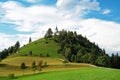 Beautiful scenery of hill with catholic church on top in the summer Royalty Free Stock Photo