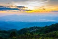 Beautiful scenery landscape of rainforest on mountain ridge with mist at sunset in the evening Royalty Free Stock Photo