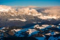 The Carpathians Bucegi Mountains Romania landscape winter snow ice clouds sunlight morning Royalty Free Stock Photo