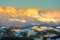 The Carpathians Bucegi Mountains Romania landscape winter snow ice clouds sunlight morning Royalty Free Stock Photo