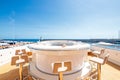 Beautiful scenery of a luxurious yacht parked at the port under the clear sky Royalty Free Stock Photo