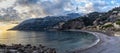 Beautiful scenery of Maiori beach at sunset on the Amalfi Coast, Campania, Italy