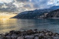 Beautiful scenery of Maiori beach at sunset on the Amalfi Coast, Campania, Italy