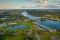 Beautiful scenery of Malbork city over the Nogat river, Poland