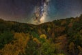 Beautiful scenery of Milkyway sky on fall foliage mountain