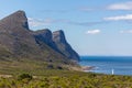 Beautiful scenery of a mountain at the ocean shore in Cape of Good Hope, Cape Town, South Africa Royalty Free Stock Photo