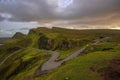 Beautiful scenery mountain road at Quiraing, Isle of Skye, Scotland. Royalty Free Stock Photo