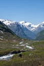 Beautiful scenery of a mountain valley in Videseter on the Strynefjellet scenic route