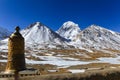 Beautiful North face of sacred Kailash mountain with golden tibetan umbrella