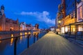 Beautiful scenery of the old town in Gdansk over Motlawa river at dawn, Poland Royalty Free Stock Photo