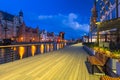 Beautiful scenery of the old town in Gdansk over Motlawa river at dawn, Poland Royalty Free Stock Photo