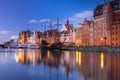 Beautiful scenery of the old town in Gdansk over Motlawa river at dawn, Poland Royalty Free Stock Photo