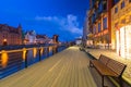 Beautiful scenery of the old town in Gdansk over Motlawa river at dawn, Poland Royalty Free Stock Photo