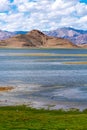 Beautiful scenery of Pangong Tso lake with  blue sky  white clouds in China side Royalty Free Stock Photo