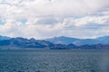 Beautiful scenery of Pangong Tso lake with  blue sky  white clouds in China side Royalty Free Stock Photo