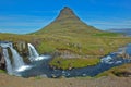 Beautiful scenery panoramic view of waterfall Kirkjufellsfoss near Reykjavik Iceland