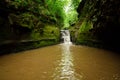 Beautiful scenery of a river near rock formations in Pewits Nest, Wisconsin Royalty Free Stock Photo