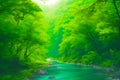 Beautiful scenery of a river surrounded by greenery in a forest generated by ai