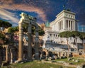 Beautiful scenery of the Roman Forum at sunset, Rome. Italy Royalty Free Stock Photo