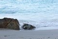 Beautiful scenery and sand beach with sea waves. Clear water of sea waves on the beautiful beach. Royalty Free Stock Photo