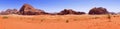 Beautiful Scenery Scenic Panoramic View Red Sand Desert and Ancient Sandstone Mountains Landscape in Wadi Rum, Jordan Royalty Free Stock Photo