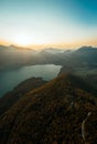 Beautiful scenery of Schafberg mountain surrounding a lake at sunset in Salzburg, Austria Royalty Free Stock Photo