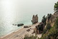 Beautiful scenery by the sea close to Ouranoupoli village, Chalkidiki, Greece, on a cloudy day