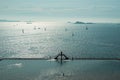 Beautiful scenery of sea water swimming pool at Plage du Bon Secours on late afternoon, St-Malo landmark, Brittany, France