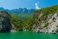 Beautiful scenery from the shores of Komani Lake as seen from the ferry from Fierza to Koman Royalty Free Stock Photo