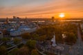 Beautiful scenery of sunset over Riga by the statue of liberty in Milda in Latvia Royalty Free Stock Photo