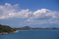 Beautiful scenery at view point of island Koh Samui in Thailand. Travel and nature concept. Sea water, mountains and blue sky with Royalty Free Stock Photo