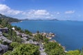 Beautiful scenery at view point of island Koh Samui in Thailand. Travel and nature concept. Sea water, mountains and blue sky with Royalty Free Stock Photo